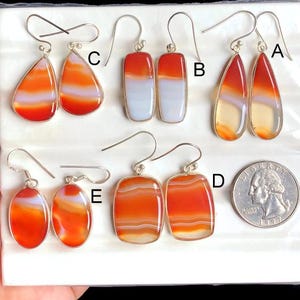 Pendiente de ágata naranja con bandas, pendiente de plata de ley 925, pendiente atractivo, pendiente estilo bohemio, joyería de ágata natural 5
