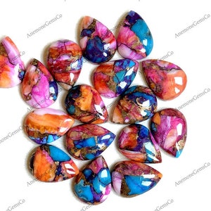 Lote de cabujón de turquesa de cobre Mohave en forma de pera de 10 x 14 mm, lote de cabujón de turquesa de cobre en forma de ostra rosa, ostra espinosa en forma de pera CALIBRADA