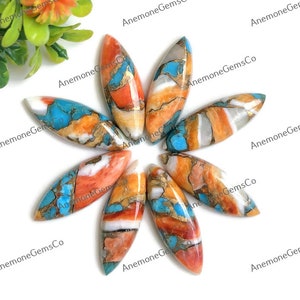 Lote de cabochão mohave cobre turquesa 10x30mm, formato de marquise calibrado mojave ostra espinhosa turquesa pedra preciosa solta, cristal de cura