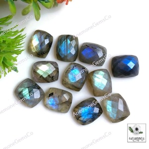Labradorite pietra preziosa sfaccettata, 10 x 12 mm forma rettangolare cuscino lotto da 10 pezzi pietra preziosa per la creazione di gioielli, labradorite taglio rosa per gioielli