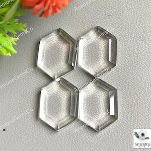 Bergkristal 10 x 14 mm zeshoekige edelsteen, verpakking van 4 stuks natuurlijke kwarts stapgeslepen glad gepolijste edelsteen voor het maken van sieraden