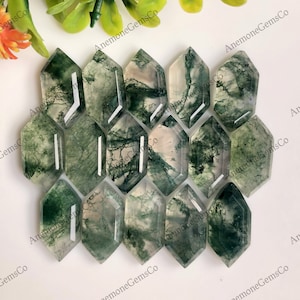 8x16mm Natural Moss Agate Hexagon Shape Gemstone, Calibrated Hexagon Shape Step Cut For Jewelry Making, Natural Crystal