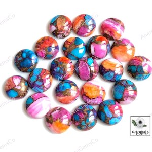 Lote de cabujón de turquesa y cobre de 12 mm con forma de ostra rosa, piedra preciosa suelta de mohave rosa con forma de ostra espinosa de pera calibrada