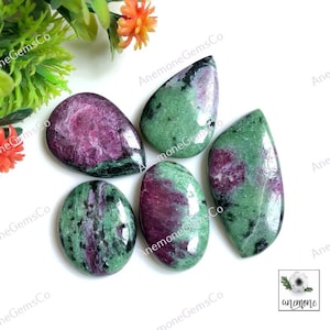 Cabujón de zoisita rubí (aprox. 22-34 mm), formas variadas, lote de 5 unidades, igual que la imagen. Cristal de zoisita rubí para hacer colgantes (62456)