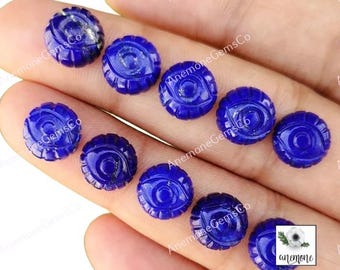 Paquete de 10 piezas de piedras preciosas de forma redonda talladas con forma de ojo malvado de lapislázuli, cristal de lapislázuli natural para hacer joyas, piedra preciosa con parte posterior plana