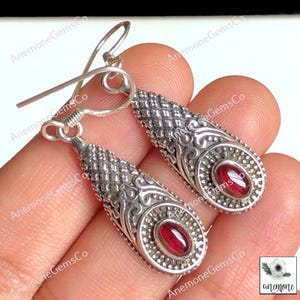 Garnet Gemstone Earring, 925 Sterling Silver, Dangle Earring, Vintage Earring, Unique Gift For Friend, Earrings For Girls