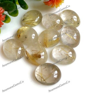 Gouden rutiel 9 x 11 mm ovale cabochon, gekalibreerde halfedelstenen losse edelsteen 10 stuks veel voor sieraden maken, ringmaat cabochons