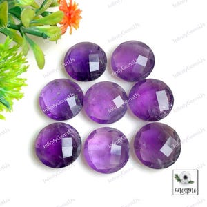 Pedra preciosa ametista briolette, formato redondo de 15 mm, lote com 7 peças, igual à imagem, lápis-lazúli facetado em ambos os lados para fabricação de anéis