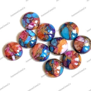 Lot de cabochons en cuivre turquoise rose Mohave 10 mm, turquoise huître épineuse Mojave ronde CALIBREE, pierre semi-précieuse pour la fabrication de bijoux
