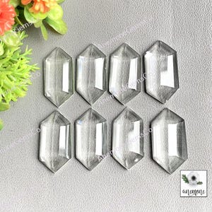 Bergkristal 10 x 20 mm edelsteen in zeshoekige vorm, 10 stuks veel getrapte natuurlijke kwarts edelsteen met platte achterkant voor het maken van sieraden, kwartssieraden