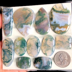 Cabochons d'agate mousse sélectionnés, pierre précieuse d'agate mousse naturelle pour la fabrication de bijoux, cristal de guérison pour pendentifs de créateurs, LOT- 355