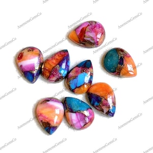 Lote de cabochão turquesa de cobre ostra rosa 12x16mm, pedra preciosa solta de ostra espinhosa calibrada pêra rosa mohave