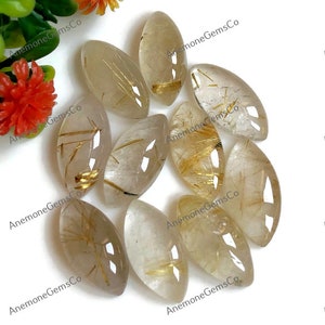 Gouden rutiel 9x18mm Marquise vorm cabochon, gekalibreerde semi-kostbare losse edelsteen 10 stuks veel voor het maken van sieraden, kristallen exemplaar