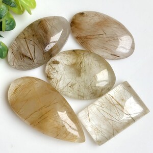 Cabochon met gouden rutiel, 23 tot 34 mm, gemengde vorm en maat, ongeveer 5 stuks voor het maken van sieraden, handgemaakte sieraden, Power Crystal 56819