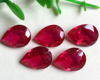 Ruby Faceted gemstone 5 pcs Set, 32.30 cts 14x10 mm Pear Shape Ruby for craft and jewelry making R6