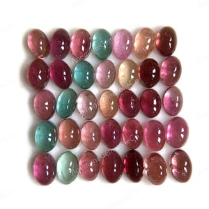 Lote de 10 cabujones de turmalina múltiple, forma ovalada de 4 x 6 mm, piedra preciosa suelta de turmalina rosa para hacer joyas, turmalina sandía