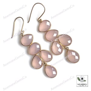 Orecchini con pietra preziosa di calcedonio rosa, orecchini da donna, orecchini da sposa, orecchini vistosi, orecchini da festa