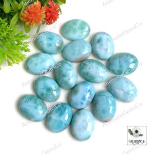 Larimar 12 x 16 mm ovale cabochon, 100% natuurlijke larimar gekalibreerd platte achterkant 10 stuks veel losse edelsteen, sky larimar voor het maken van sieraden