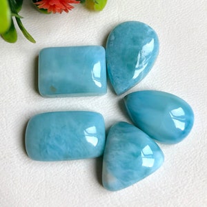 Larimar cabochon lot, set van 5 stuks natuurlijke Dominicaanse larimar cabochon, voor het maken van sieraden, L14