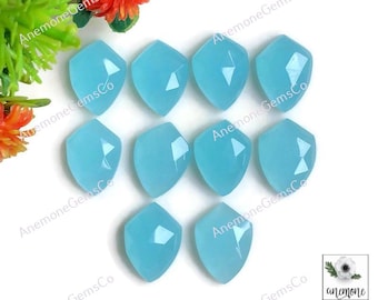 Calcédoine turquoise en forme de bouclier, 10 x 14 mm, dos plat, calcédoine, rose, pierres précieuses, 10 pcs / lot pour bijoux, collier en calcédoine
