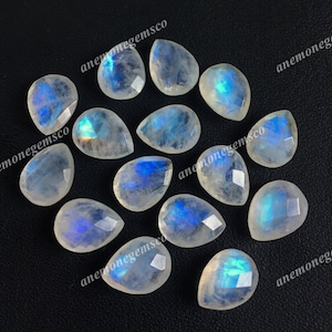 10 Uds. Briolette de pera de piedra lunar arcoíris 9x12mm, briolette de gotas de lágrima facetadas de piedra lunar hermosa para la fabricación de joyas
