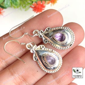 Amethyst Gemstone Earring, 925 Sterling Silver Earring, February Birthstone Earring, Gift for Women Girls Accessory, Boho Style Jewelry