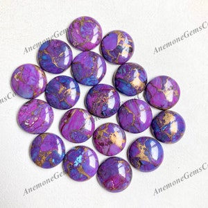 12mm roxo cobre mohave turquesa cabochão redondo pacote com 10 unidades, lote de pedras preciosas soltas polidas para pingente de brinco e fabricação de joias.