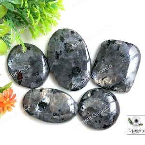 Cabochon di larvikite da 19-32 mm, circa 5 pezzi, lotto misto, forma uguale a quella dell'immagine. Larvikite da utilizzare per pendenti e gioielli, cabochon di fuoco di larvikite 61858