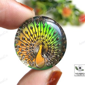 Aurora Opal Cabochon, Pfau Aurora geschnitzter Edelstein, Golden Carving runde Form Cabochon, Herstellung für Anhänger-Aurora Opal Verwendung für Schmuck