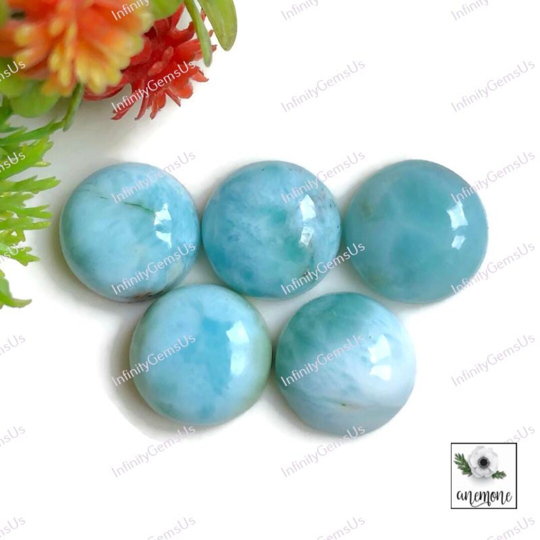 Larimar Cabochon, 100% Natural Larimar 12mm Approx, Round Shape 5