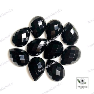 Zwarte onyx 13 x 18 mm gefacetteerde edelsteen, zwarte onyx roosgeslepen peervorm 10 stuks veel voor sieraden maken, met de hand gepolijste cabines genezende edelsteen