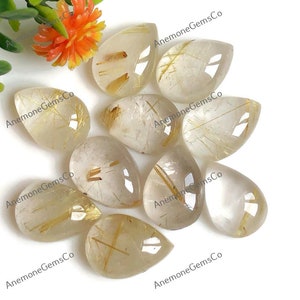 Rutilo dorato 10 x 14 mm Cabochon a forma di pera, pietra preziosa semipreziosa calibrata sciolta 10 pezzi lotto uso per gioielli, gioielli in cristallo di rutilo