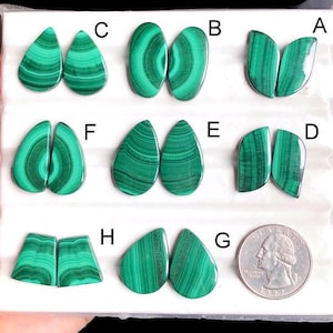 Selected Malachite Earrings Pair, Semi Precious Gemstone, Malachite Matched Pair, Designer Smooth Polished Pair For Earrings LOT- 405