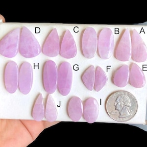 Paires de boucles d'oreilles en kunzite sélectionnées, cabochons, pierre semi-précieuse naturelle pour bijoux, boucles d'oreilles polies à la main, cadeau d'anniversaire, LOT- 2018