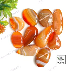 Orange Banded Achat Cabochon, ca.19-28 mm Mix Form und Größe 10 Stück wie im Bild, Banded Achat lose Edelstein für die Schmuckherstellung 62414