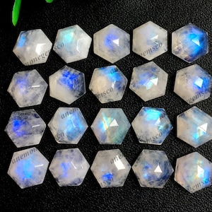 10 Stück Regenbogen Mondstein Facettiert Hexagon Rosenschliff Edelstein 10mm Ca. Hochwertiger Mondstein für DIY Schmuckherstellung, Bastelbedarf