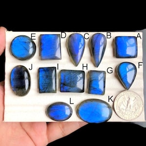 Cabujón de labradorita seleccionado, piedra preciosa curativa de labradorita azul natural para hacer joyas, joyería de piedras preciosas hecha a mano, lote 13
