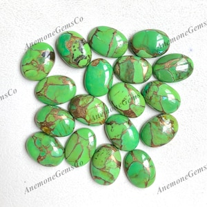 Cabochão oval verde mojave cobre turquesa 10x14mm, lote de pedras preciosas soltas mohave cobre turquesa para pingente de brinco e fabricação de joias