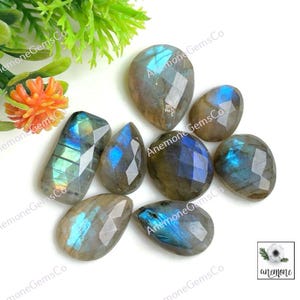 Labradorit facettierten Edelstein, 14-20 mm Mix Form 7 Stück Set wie im Bild, Labradorit Rose geschnitten Edelstein für die Schmuckherstellung 62383