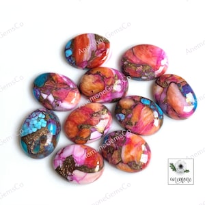 Lote de cabujón de turquesa y cobre de ostra rosa de 12 x 16 mm, piedra preciosa suelta de mohave rosa de ostra espinosa ovalada calibrada