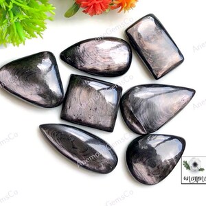 Cabujón de hiperstena de 23 a 31 mm aproximadamente, forma variada, lote de 7 piezas, igual que la imagen, piedra preciosa curativa de hiperstena para anillo, joyería bohemia 62228