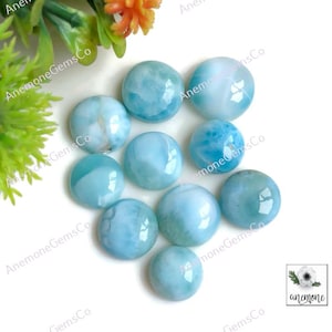 Larimar cabochon, 100% natuurlijke larimar, ca. 12-10 mm, 10 stuks zoals op afbeelding edelstenen platte achterkant, designer sky larimar cabochons 62420