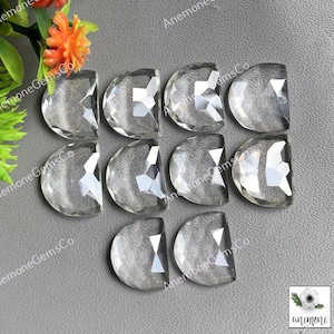 Quartz clair 12 x 16 mm en forme de D, quartz naturel, lot de 10 pièces de couleur rose avec dos plat, pierre précieuse pour la fabrication de bijoux, cristal de guérison