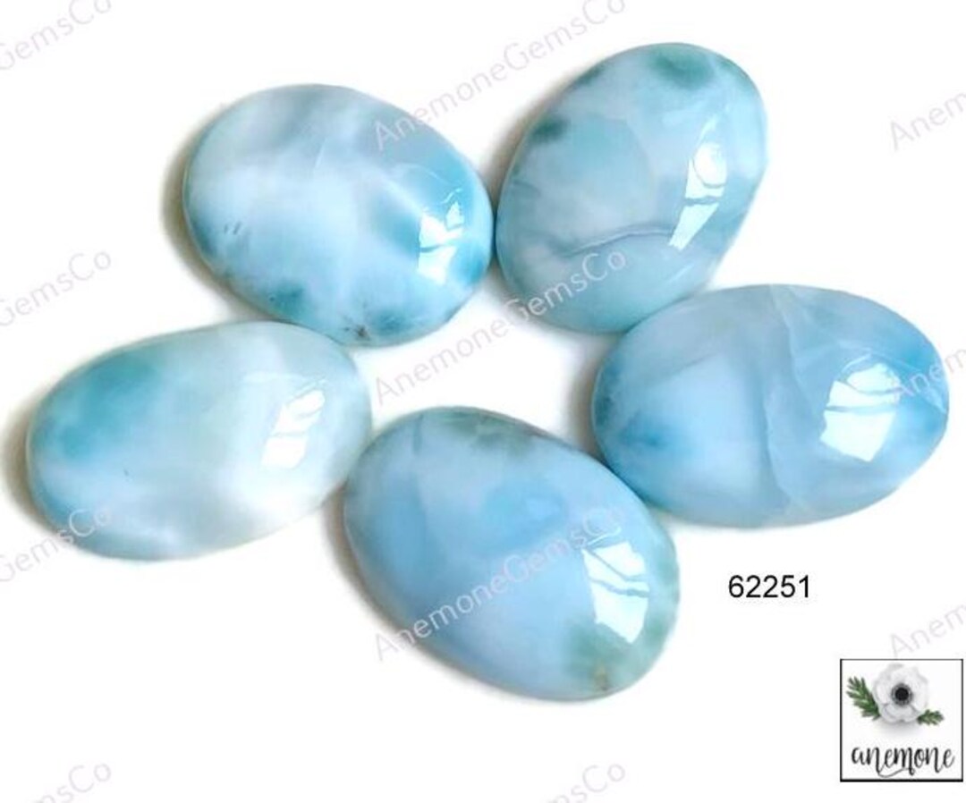 【送料込】 Larimar Beautiful Gemstone, Loose Lot 5pcs 12-19mm Cabochon ヘアアクセサリー