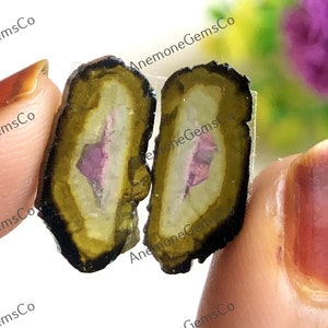 Coppie di fette di tormalina di anguria cabochon, bellissime coppie di tormaline per la realizzazione di orecchini, orecchini di pietre preziose fatti a mano 58983