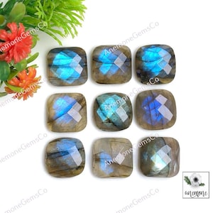Labradorit facettierte Edelstein, 15 mm Kissen Form 9 Stück Lot für Schmuck machen, Labradorit Rose geschnitten Edelstein für Ohrringe Schmuck