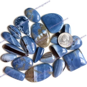 Lote al por mayor de cabujones de ópalo azul de excelente calidad, mezcla de formas y tamaños, el mejor ópalo azul natural para la fabricación de joyas.