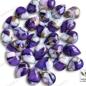 Lote de cabujón de turquesa en forma de pera de cobre y mohave con dalias y rosas moradas de Kingman, lote de cabujón de turquesa en forma de pera y ostra espinosa CALIBRADA