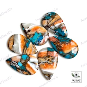 Lotto di cabochon di turchese rame Mojave Spiny Oyster, 18 x 30 mm, CALIBRATO a forma di pera, pietra preziosa sciolta di turchese Mojave Spiny Oyster per pendenti