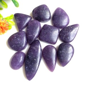 Lepidolite Cabochon, 14-29mm environ Mix Shape 10Pcs Lot pour la fabrication d’anneaux, bague de déclaration en lépidolite pour le cadeau de la Saint-Valentin 58258
